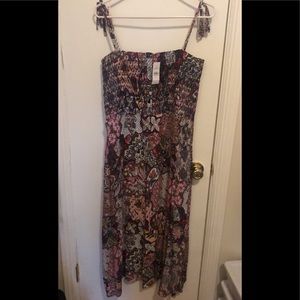 Loft NWT smocked tie top midi dress